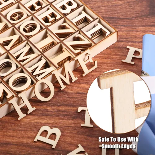 Miniatura 4 de 240 letras griegas de madera sin terminar de 1 pulgada con bandeja de almacenamiento, letras pequeñas del alfabeto de madera en negrita