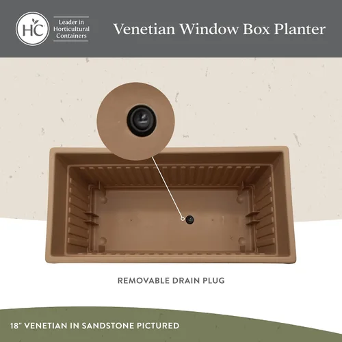 Miniatura 3 de The HC Companies Macetero veneciano de 18 pulgadas con tapón de drenaje, macetas de plástico ligero resistente a los rayos UV para interiores y Negro