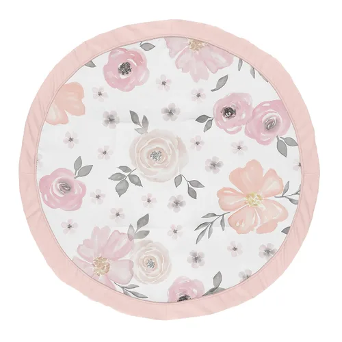 Sweet Jojo Designs Tapete de juego para bebé (rosa y gris bohemio floral) para niñas, bebés, niños pequeños y niños pequeños (acuarela, flor, rosa