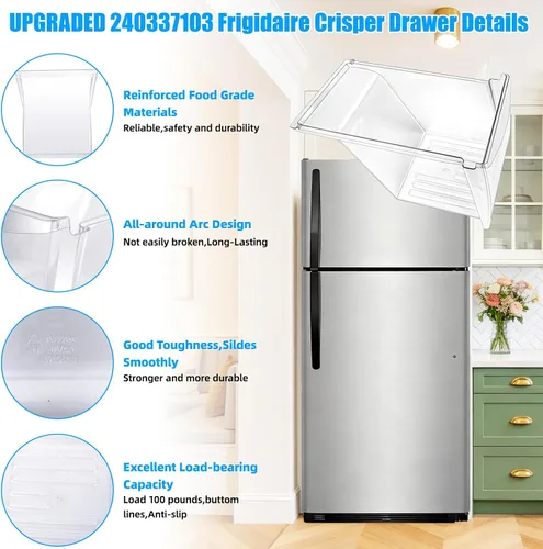 Miniatura 3 de Paquete de 2 cajas para refrigerador, 240337103 mejoradas, compatibles con cajones Frigidaire de repuesto 240337102 Kenmore para refrigerador, cajón