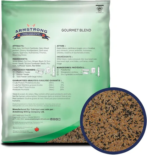 Miniatura 2 de Armstrong Bird Food Mezcla gourmet, 15.4 libras, con mijo blanco y rojo, maíz cortado, trigo, girasol de aceite negro, girasol a rayas, maní