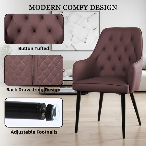 Miniatura 5 de Juego de 2 sillas de comedor modernas, tapizadas de piel sintética, sillas de comedor, sillas de cocina, silla con brazo copetudo con patas de metal