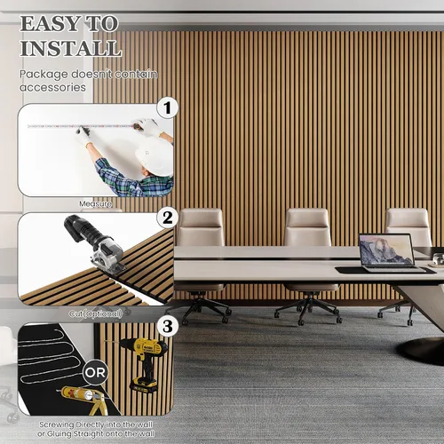 Miniatura 6 de Paquete de 4 paneles acústicos de pared de 105.9" x 12.6" x 0.8" que absorben sonido, paneles de pared de listones de madera para decoración de Teca