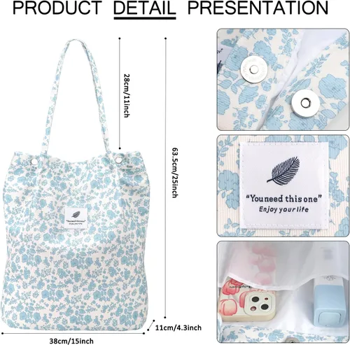Miniatura 10 de Ayieyill - Bolsa de pana para mujer y niña, con correa de lona para colgar al hombro, bolsa con bolsillo