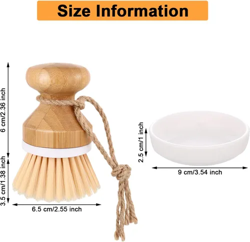 Miniatura 2 de Boao Cepillo de bambú para limpiar platos y 1 soporte de madera natural para limpiar la cocina, cepillo duradero de bambú para limpiar ollas