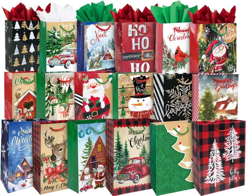 Miniatura 7 de Party Funny 24 Bolsas Pequeñas de Regalo de Navidad a Granel con Asas, 26 Papel de Seda y 60 Unidades de Etiquetas de Regalo de Navidad - Juego