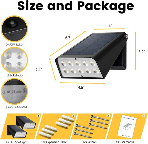 Miniatura 2 de Foco para exteriores alimentado por energía solar, luces de terraza del atardecer al amanecer, 2 modos ajustables de 90°, ideal para ubicación