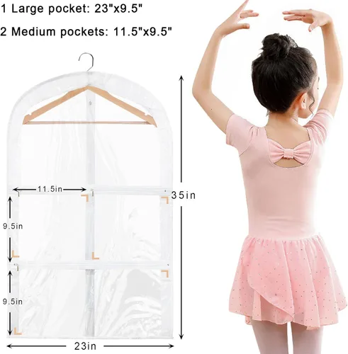 Miniatura 2 de Bolsas transparentes para disfraces de baile con bolsillos, PVC impermeable de 35 pulgadas, plegable, bolsa de disfraces de viaje