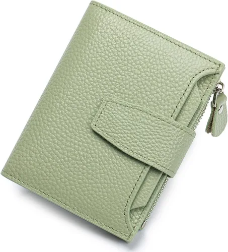 Miniatura 17 de Cartera de piel plegable con bloqueo RFID para mujer, tarjetero compacto con bolsillo con cremallera para monedas y 4 ventanas de identificación