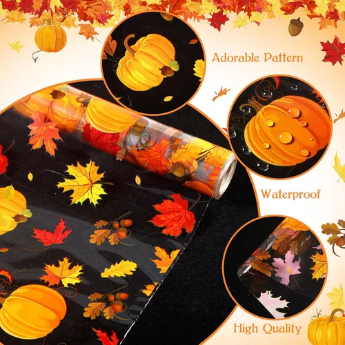 Miniatura 3 de Papel de regalo de celofán de otoño, 100 x 16 pulgadas, 2.5 mil de grosor, rollo de envoltura de celofán transparente con temática de otoño