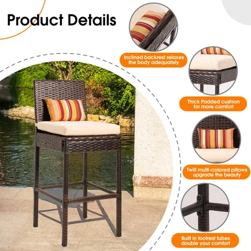 Miniatura 5 de Sundale Outdoor Juego de 4 taburetes de bar de 30 pulgadas de altura de asiento, taburetes de mimbre para patio con respaldo, silla de ratán marrón
