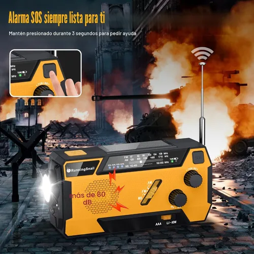Miniatura 3 de Radio de emergencia con manivela meteorológica: Radio meteorológica AM/FM/NOAA con 3 cables incorporados - Radio manual con manivela de 2000mAh