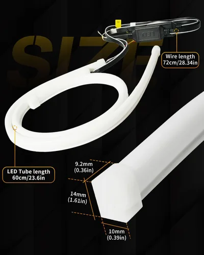 Miniatura 2 de Qasim - Tira de luces LED para intermitentes secuenciales de coche, 60 cm, 24 pulgadas, luz diurna DRL, faros LED blancos/ámbar, 12V - 1 par