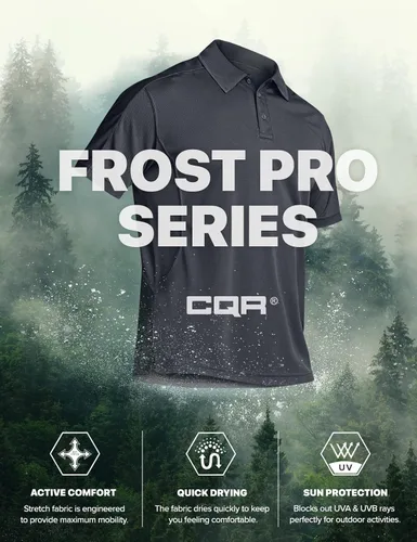 Miniatura 5 de CQR Camiseta polo táctica para hombre, de manga corta, ligera y con Dry Fit, tela piqué, FPU 50+, para exteriores