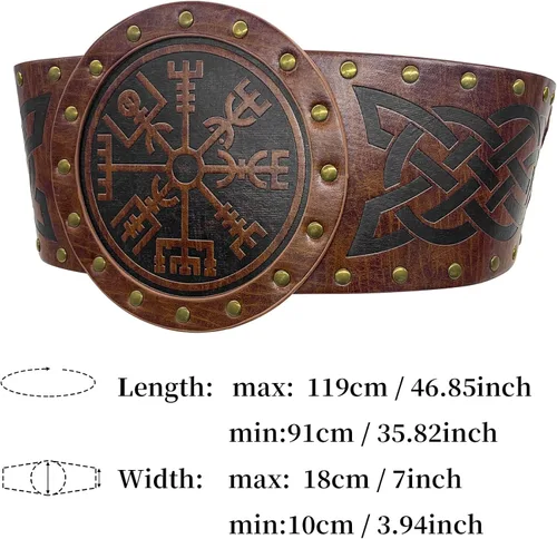 Miniatura 7 de HiiFeuer Viking Cinturón ancho en relieve cinturón nórdico de piel sintética con corsé de caballero disfraz LARP de Halloween