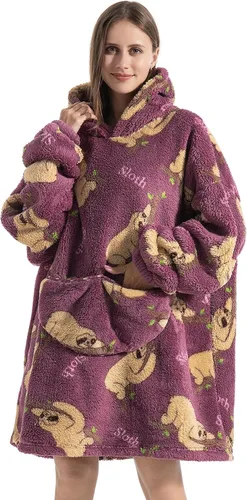 Miniatura 11 de Manta con capucha, sudadera de gran tamaño para adultos, mujeres y hombres, hecha de franela muy suave y cálida, con bolsillo y mangas