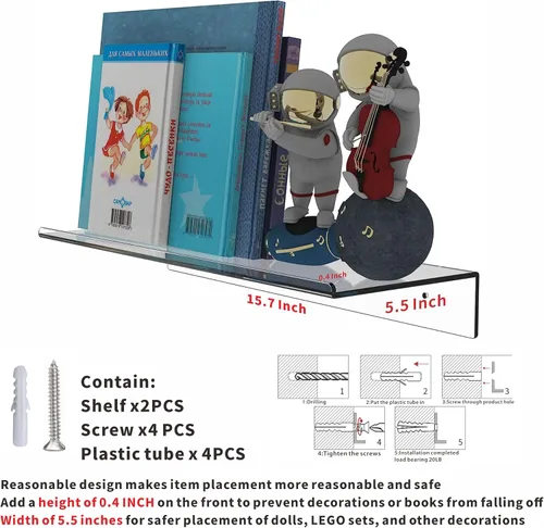 Miniatura 3 de Juego de 2 estantes flotantes de acrílico transparente para juegos de Lego, Funko Pop Collectibles para niños, figuras de estantería para niños
