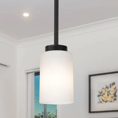 Miniatura 5 de TODOLUZ Luminaria Colgante Negra con Cristal Blanco Ópal, Mini Candelabro de Estilo Rústico para Isla de Cocina y Pasillo