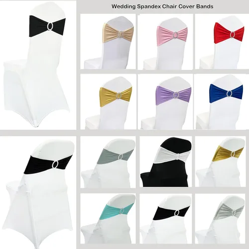 Miniatura 6 de Cintas elásticas de elastano para sillas 50 unidades, lazos elásticos para sillas con hebilla deslizante para decoración de bodas, fiestas, Azul bebé