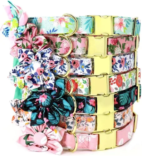 Miniatura 5 de Collares de perro femeninos Beirui con patrones florales vibrantes, collar de perro hembra con flor para caminar, collar ajustable duradero