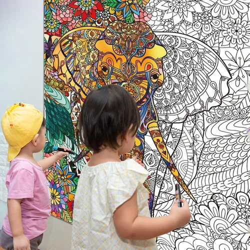 Miniatura 4 de Pósteres Gigantes de Elefante para Colorear para Niños y Adultos, Póster de Elefante para Colorear de 39.37×51.96 Pulgadas, Pósteres de Mandalas