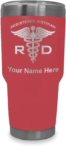 Miniatura 40 de LaserGram Vaso aislado al vacío de 20 onzas, dietista registrado RD, grabado personalizado incluido (negro)