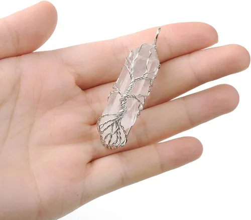 Miniatura 2 de Top Plaza - Collar de cristal curativo de piedra natural cruda, diseño de árbol de la vida, envuelto en alambre, con dije de cuarzo transparente