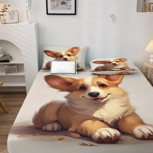 Miniatura 3 de Border Collie - Juego de sábanas tamaño individual, bonitas sábanas de microfibra suave y bolsillo profundo, sábanas y fundas de almohada estampadas
