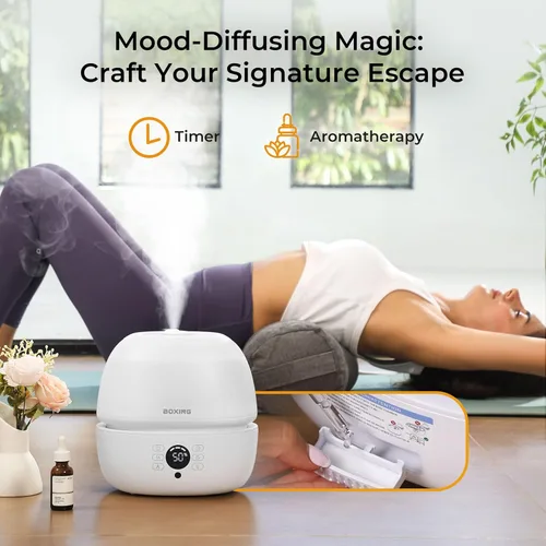 Miniatura 7 de BOXING Humidificadores de llenado superior para dormitorio de bebé con humidistato, humidificador de aire silencioso de 20 dB para habitaciones Luz
