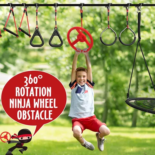 Miniatura 3 de Hapfan - Curso de obstáculos de guerrero ninja de 15,2 metros (50 pies) para niños con columpio de árbol, juego de columpio de cuerda portátil