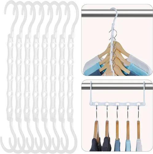 HOUSE DAY Organizadores y almacenamiento de armario, perchas mágicas que ahorran espacio, paquete de 8 perchas de plástico resistentes con 5 Blanco