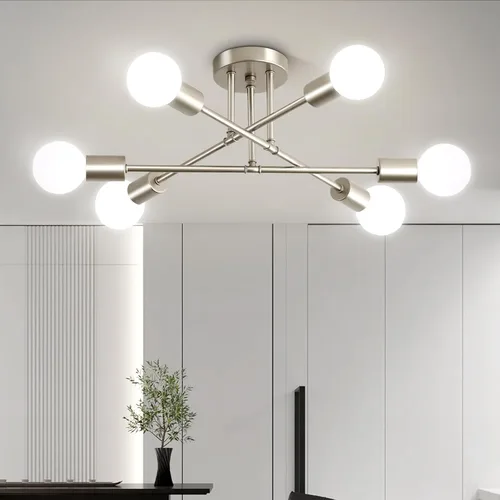 Miniatura 9 de Lámpara de techo, lámpara de techo de 6 luces, moderna lámpara de comedor, accesorios de iluminación dorados Sputnik para montaje en techo, lámparas