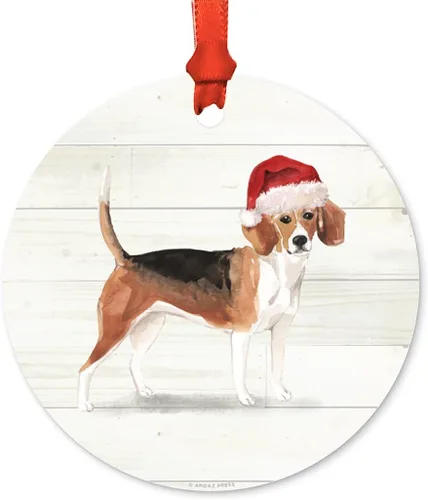 Miniatura 43 de Andaz Press Adorno de Navidad de metal personalizado para perro, perro y mascota, cocker spaniel con sombrero de Papá Noel, 1 paquete, incluye cinta