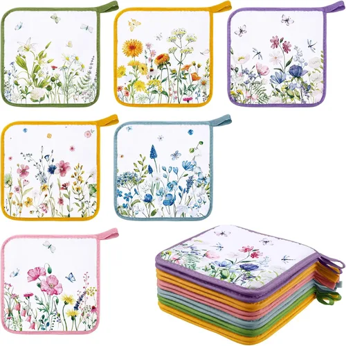 Bencailor 12 piezas de soportes para ollas con bolsillo Soportes para ollas calientes de cocina Almohadillas calientes Guantes de horno Bolsas para