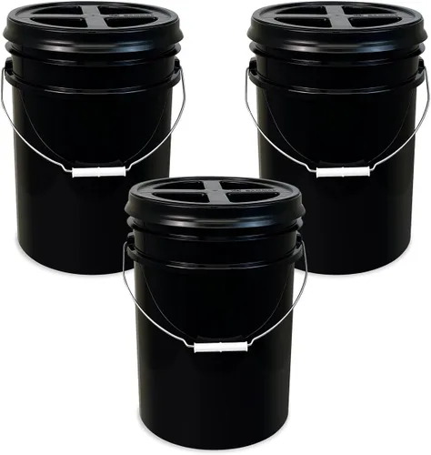 Miniatura 32 de ePackageSupply Cubo blanco de 5 galones con rosca de sello gamma rojo en la tapa hermética, fabricado en Estados Unidos, grado alimenticio, plástico