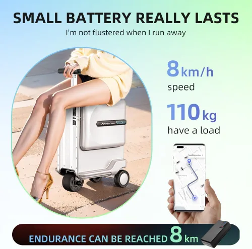 Miniatura 5 de SE3miniT - Equipaje eléctrico de 20 pulgadas para montar en maletas, scooters, equipaje inteligente, plateado, Maleta