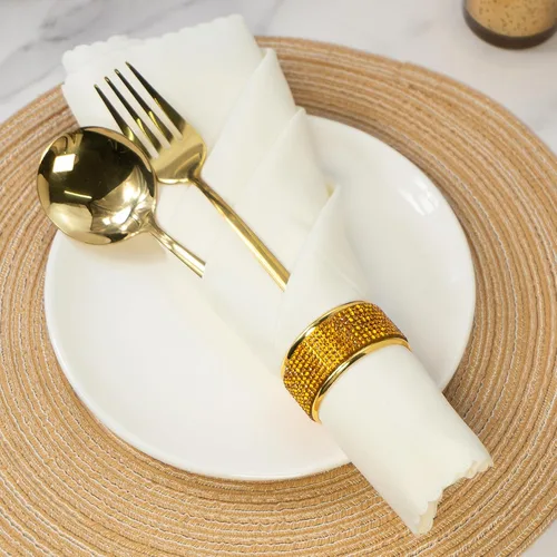 Miniatura 5 de Servilleteros dorados, servilleteros de plata con diamantes de imitación brillantes, juego de 20, banquete de boda de primavera, despedida