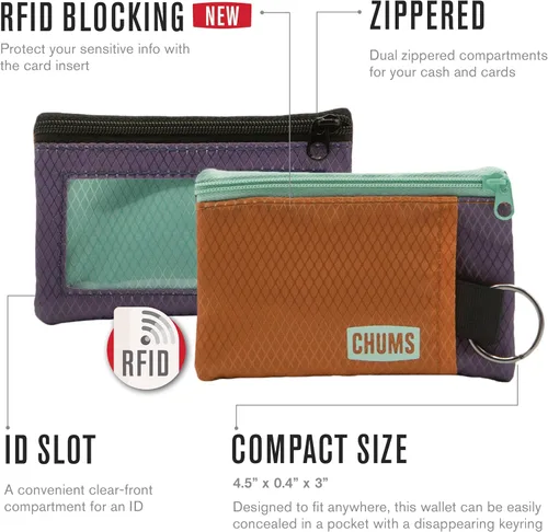 Miniatura 8 de Chums Surfshorts - Cartera minimalista ligera con cremallera y ventana de identificación transparente, resistente al agua con llavero