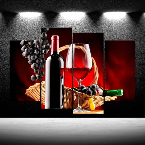 Miniatura 2 de iKNOW FOTO 4 piezas de decoración de pared de cocina, vino negro y rojo, uvas, lienzo, ilustración, botella de vino, pintura, impresión de arte