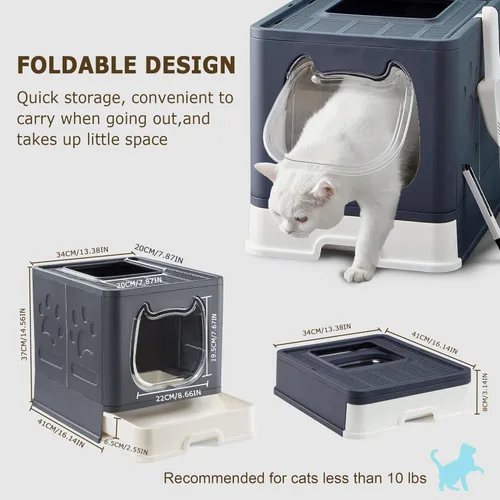 Miniatura 2 de Caja de arena para gatos con tapa, plegable y cerrada, con entrada superior, para gatos en crecimiento, tipo cajón para gatitos, inodoro con puerta