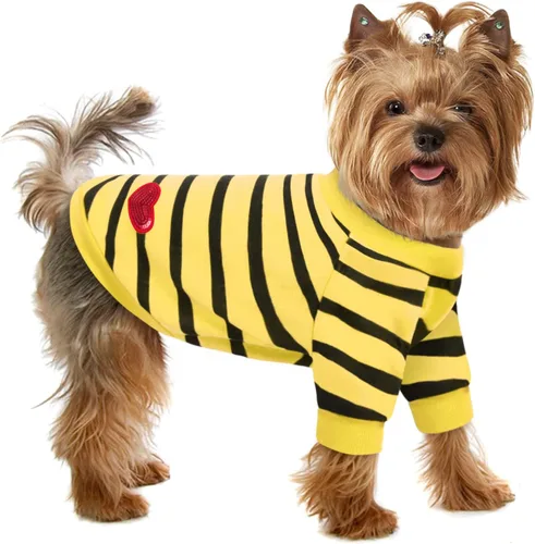 Camiseta a rayas para perros y gatos, chaleco de algodón para primavera, verano, para mascotas, adecuada para mascotas pequeñas y medianas y Amarillo