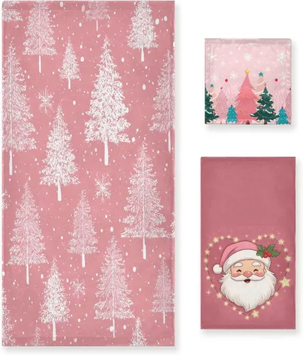 Miniatura 28 de Toalla de baño de manos rosa con árbol de Navidad, toalla de cocina de copo de nieve de invierno, decoración de vacaciones, grifo de baño, juego