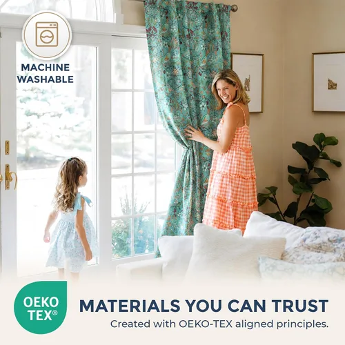 Miniatura 5 de HLC.ME Florence - Cortinas con estampado floral y de pájaros, con pestaña trasera y bolsillo para barra, cortinas para oscurecer el dormitorio