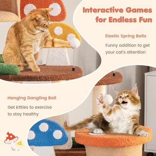 Miniatura 6 de Tangkula - Árbol para gatos en forma de hongo, torre para gatos de varios niveles con postes de sisal completamente envueltos, tableros para rascar