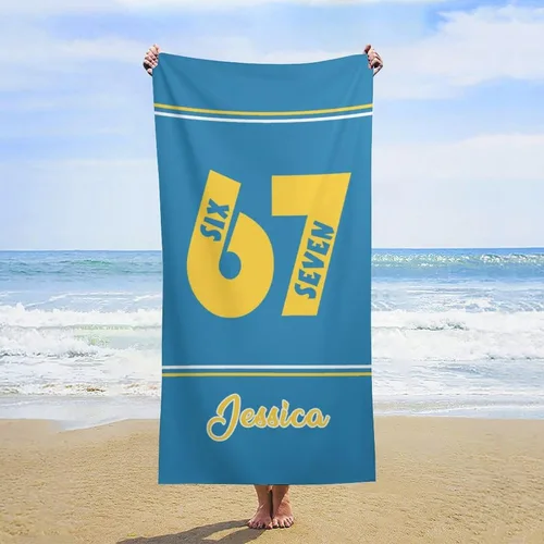 Miniatura 18 de Toalla de playa de béisbol personalizada con nombre, divertidas toallas de playa personalizadas de 67 memes para niños, toallas número seis siete