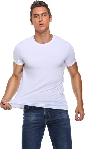 Miniatura 3 de COLORFULLEAF Camisetas de manga corta de bambú con cuello redondo para hombre, 3