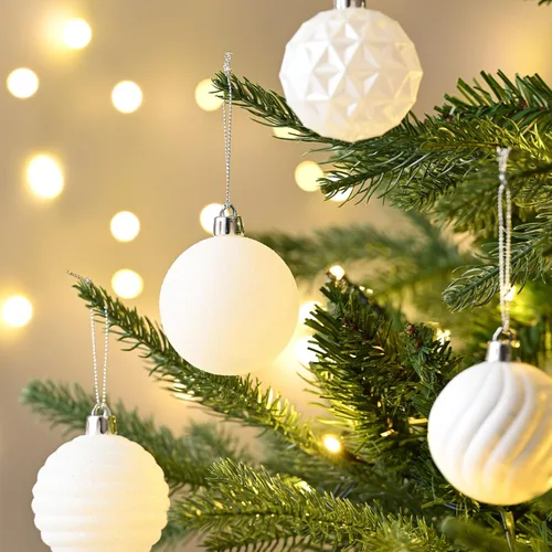 Miniatura 6 de Valery Madelyn Juego de adornos navideños para árbol de Navidad, 24 unidades, adornos de bolas blancas inastillables, adorno colgante de 2.36 Blanco