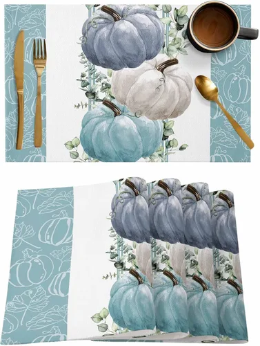 Miniatura 9 de Juego de 4 manteles individuales con diseño floral de conejo de Pascua, manteles individuales lavables para cocina, mesa de comedor, manteles