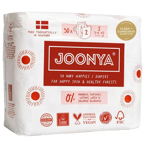Pañales Joonya para bebé, talla 2 S (3-5.9 kg) - 1 bolsa de 30 - Nueva gama - No tóxico, ecológico, ultra delgado, uso nocturno - Fabricado en