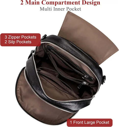 Miniatura 6 de ALTOSY Mochila de cuero para mujer, bolso casual de moda con múltiples bolsillos y solapa